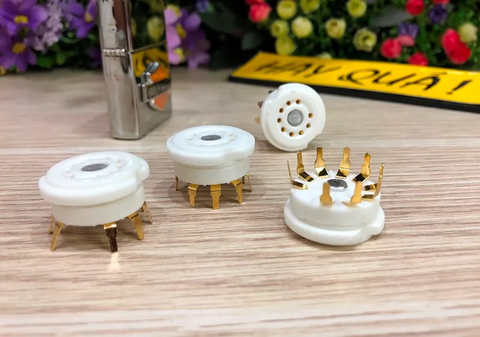  T9-08D​ Chân đèn đế sứ - Ceramic 9 Pin Gold Plated Tube Socket​ 