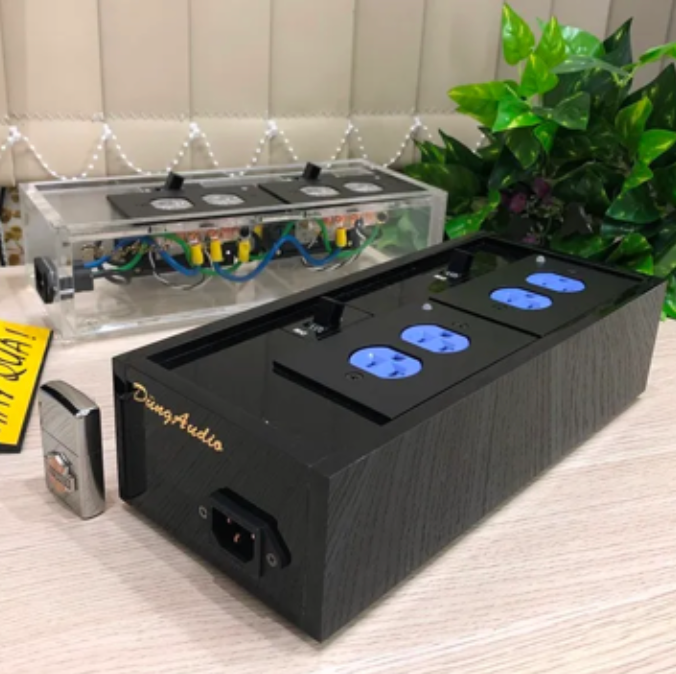 T15-15A​ Ổ cắm điện AC tiêu chuẩn Mỹ kèm hộp điện Mica 8mm đen bóng