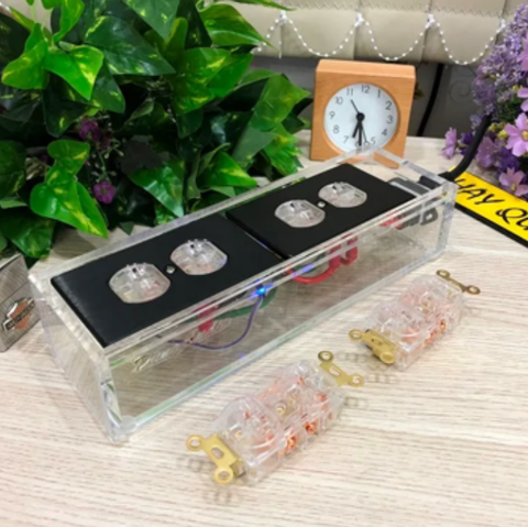  T15-15B Ổ cắm điện AC tiêu chuẩn Mỹ kèm hộp điện Mica 8mm trong suốt - Hết hàng 