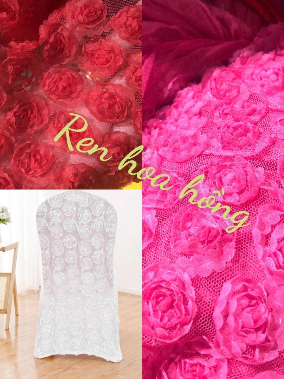  Ren bông hồng lớn/nhí - K160 - Khăn bàn,phông trần,bọc ghế 