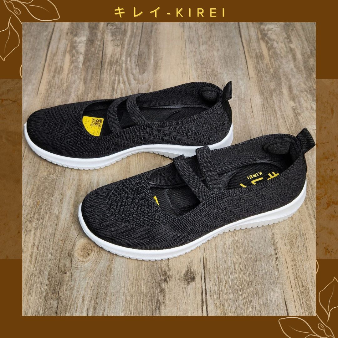 Giày Nhật búp bê Kirei walk straps knitted HD Đen