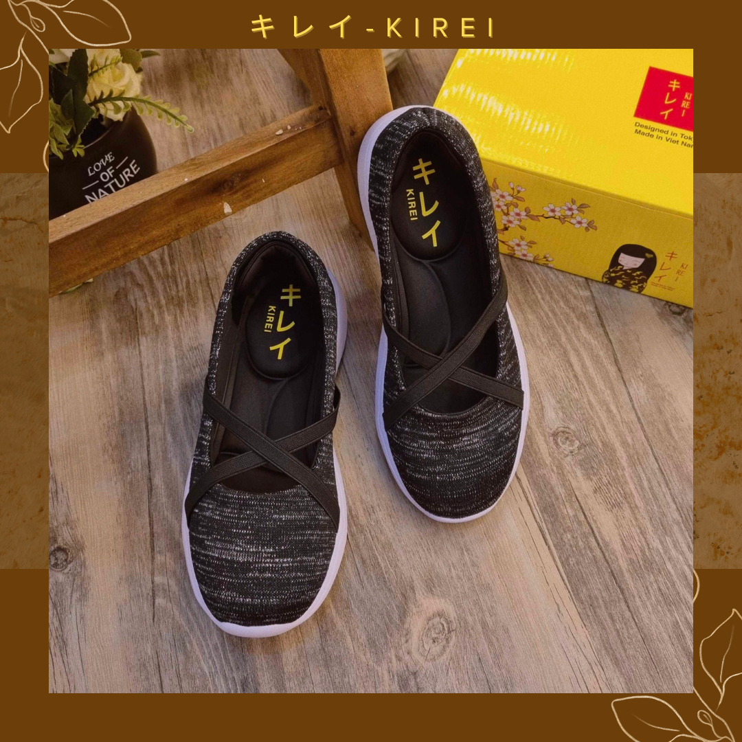 Giày Nhật búp bê Kirei breathable walk straps HD Đen