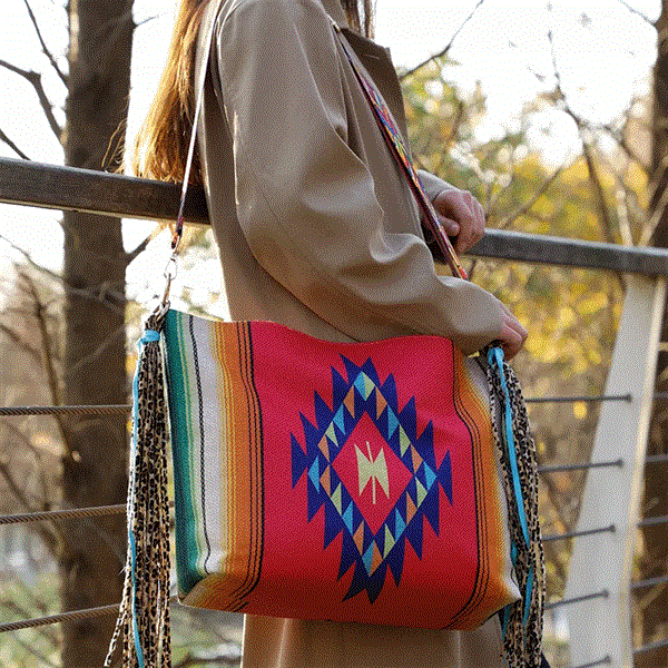 Canvas linen boho saddle bag HD Pink