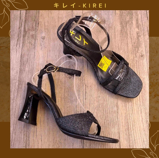 Sandal Nhật cao gót Kirei office quai chéo 8P ZFC Đen