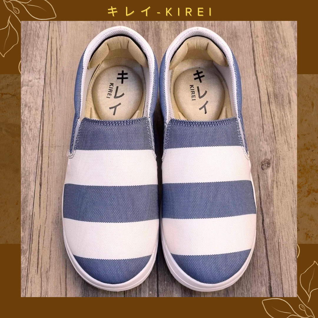 Japanese loafers Kirei walk canvas striped 5187 KH Blue and white 9