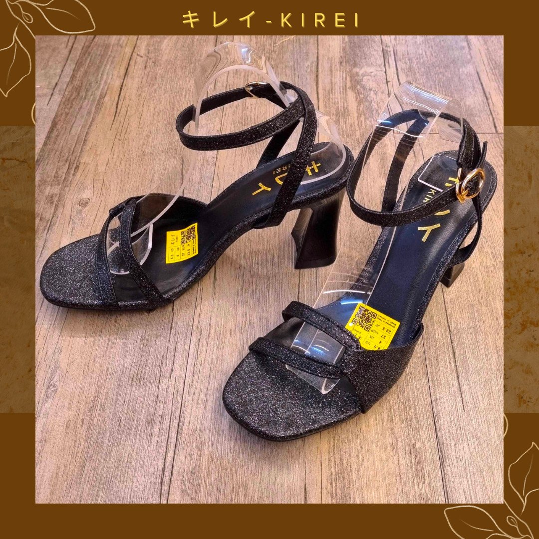 Sandal Nhật cao gót Kirei office quai chéo 8P ZFC Đen