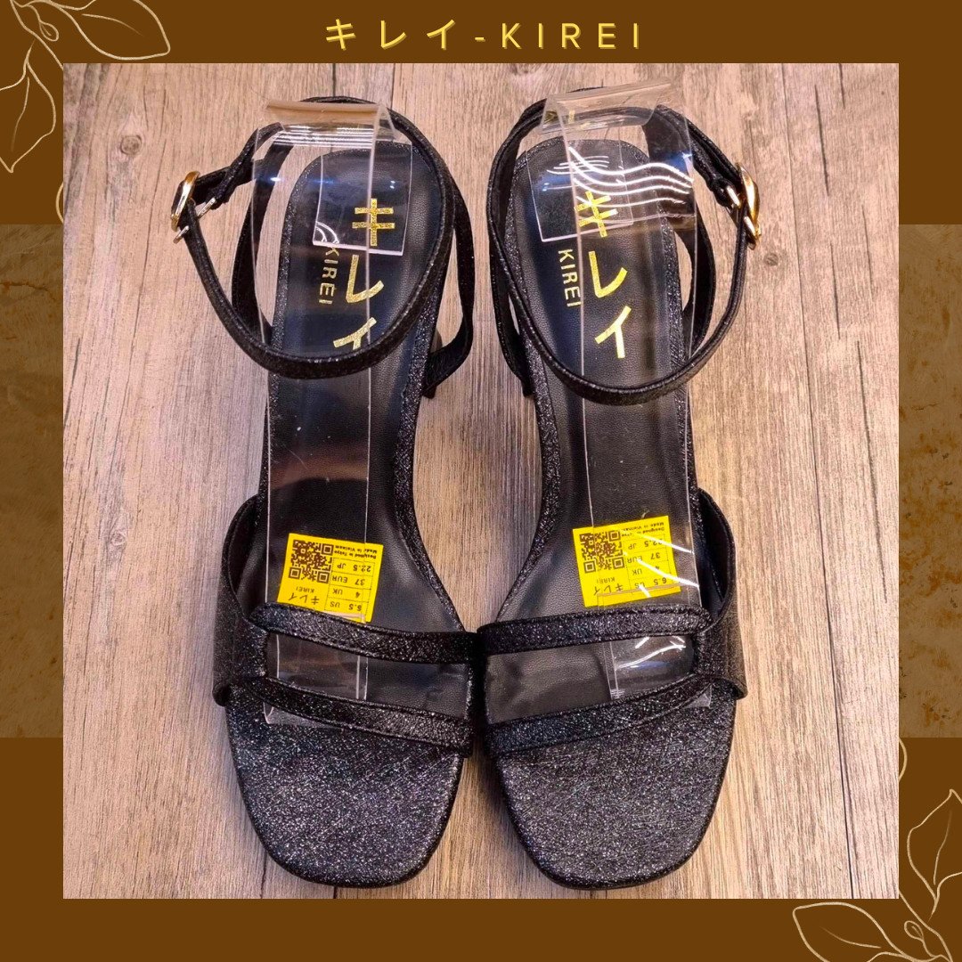 Sandal Nhật cao gót Kirei office quai chéo 8P ZFC Đen