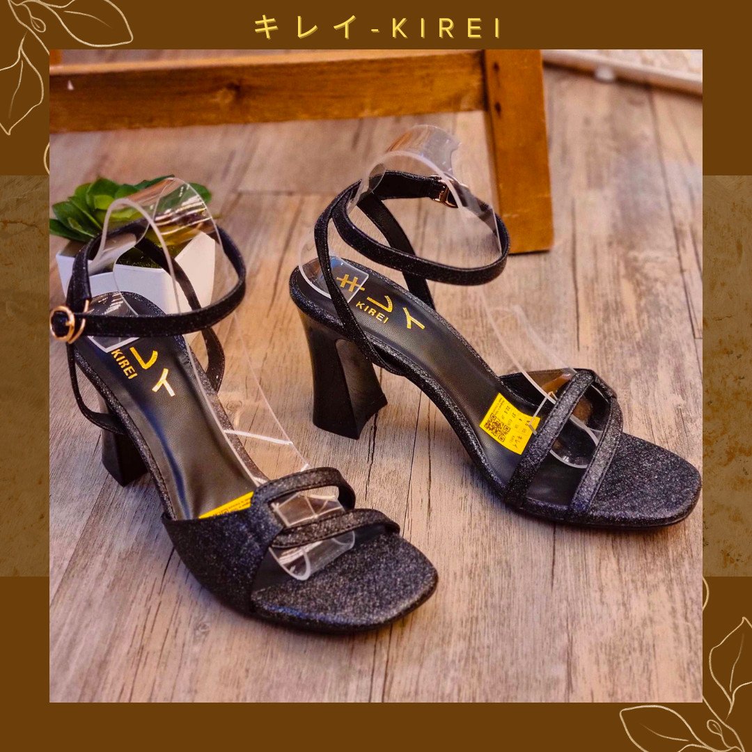 Sandal Nhật cao gót Kirei office quai chéo 8P ZFC Đen