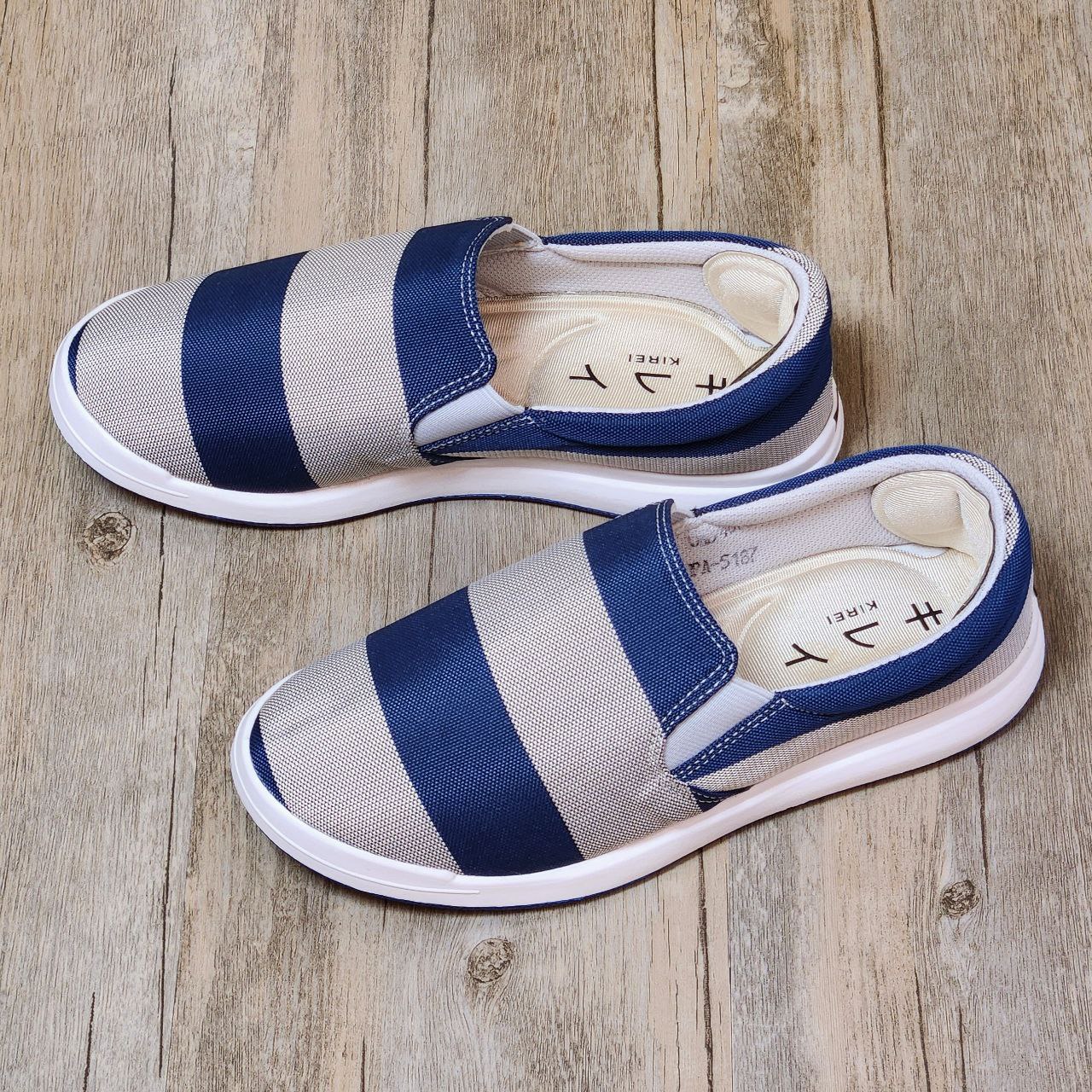 Giày Nhật Kirei walk canvas sọc KH Xám Xanh
