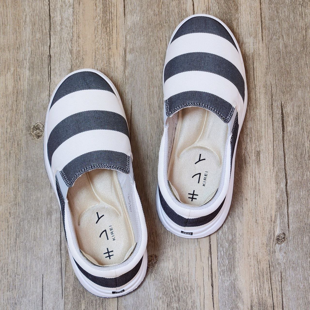Giày Nhật Kirei walk canvas sọc KH Xám trắng