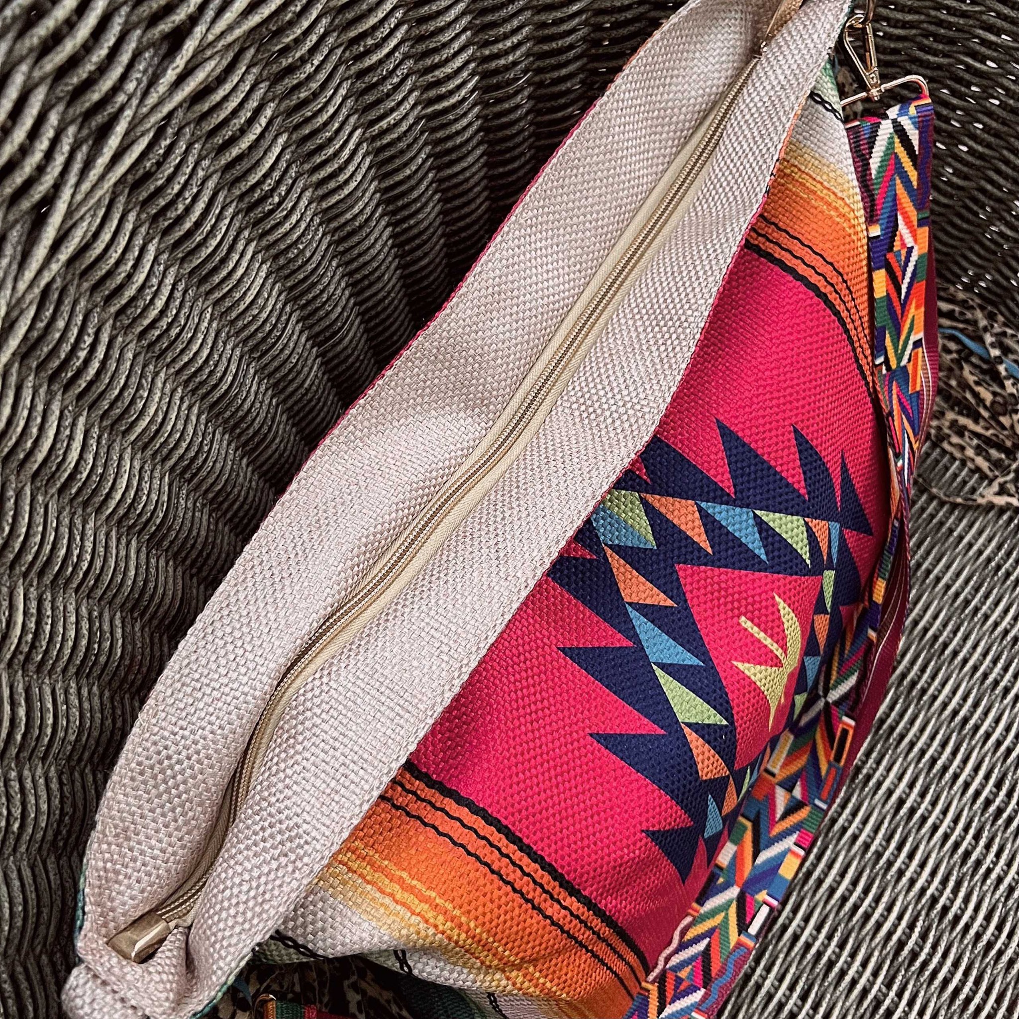 Canvas linen boho saddle bag HD Pink