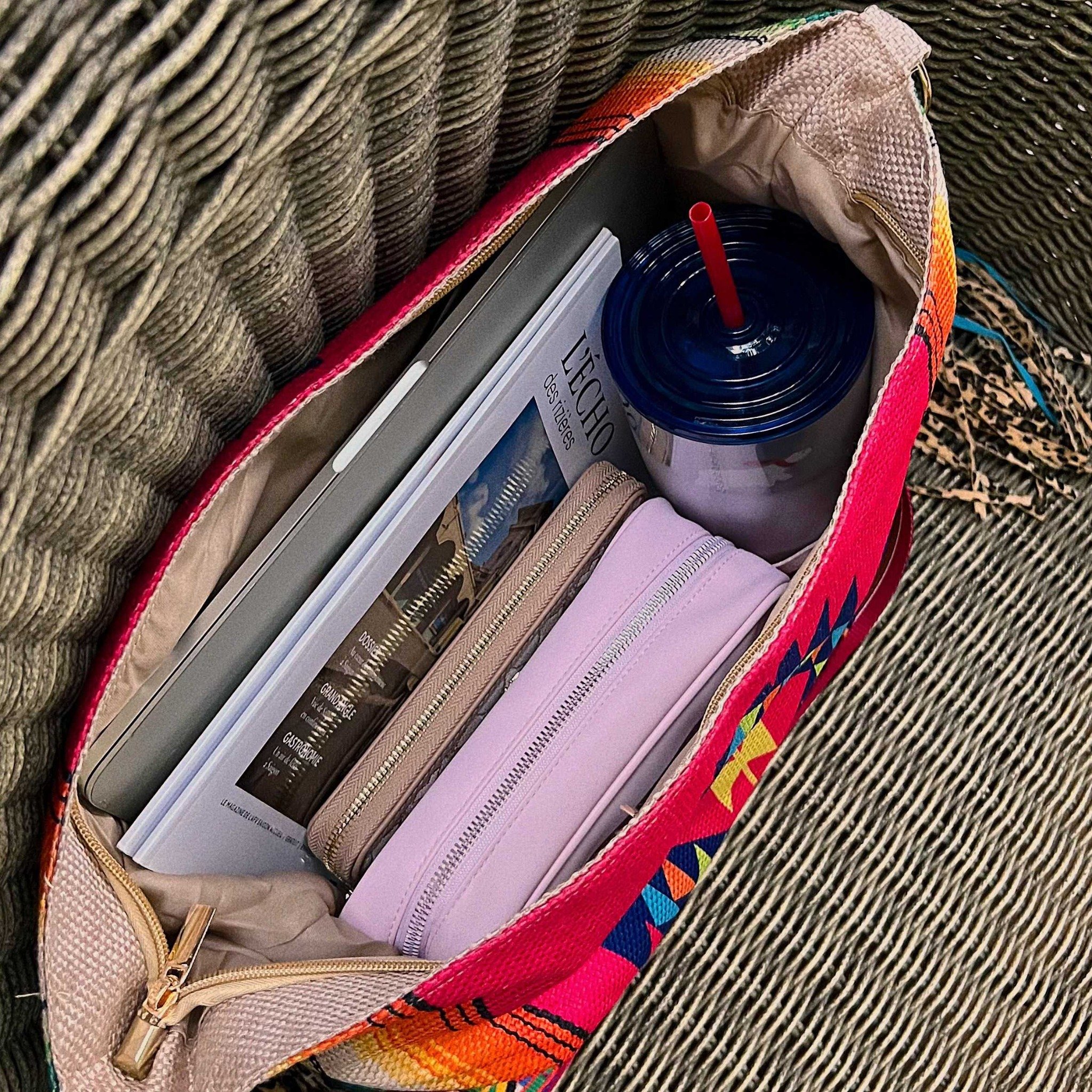Canvas linen boho saddle bag HD Pink