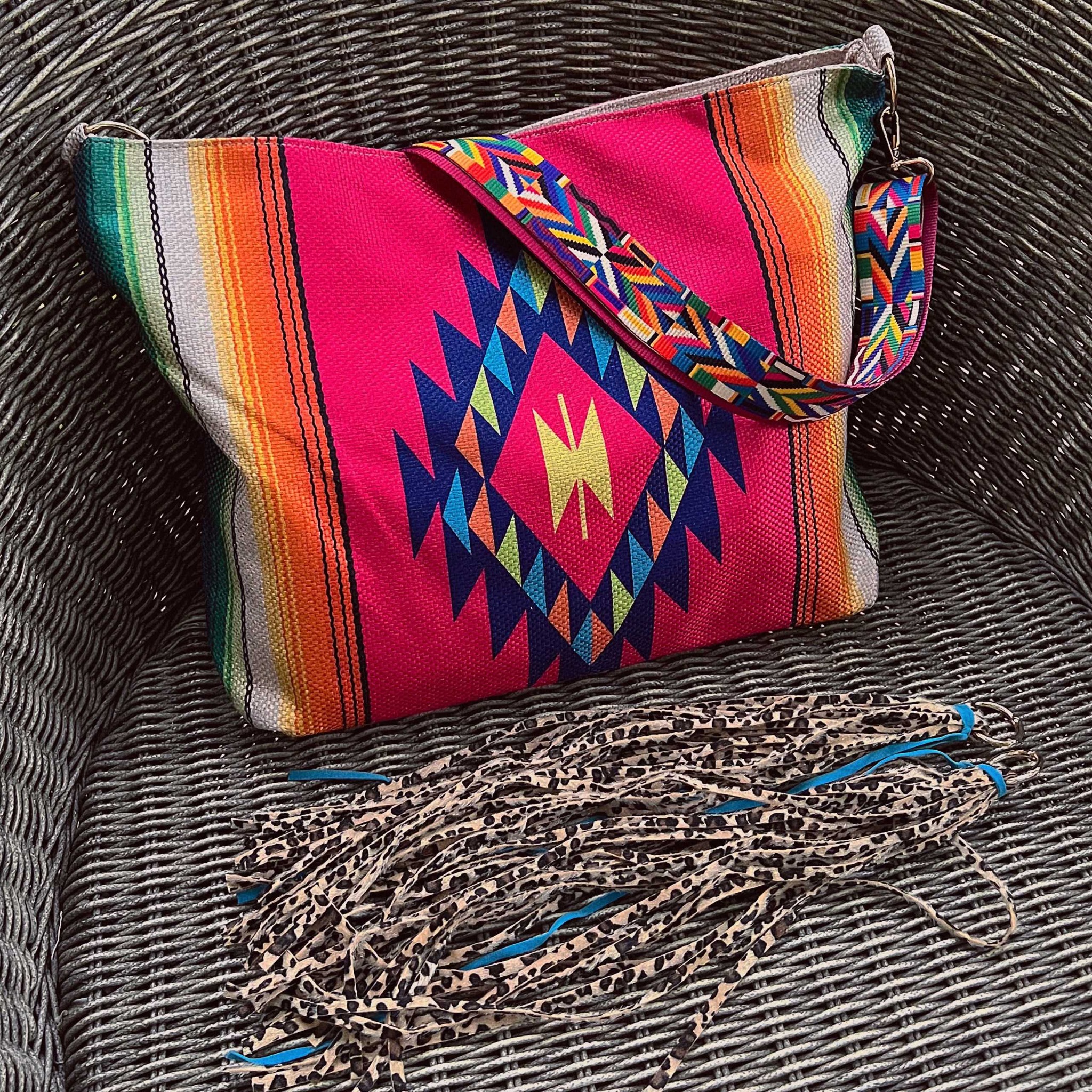 Canvas linen boho saddle bag HD Pink