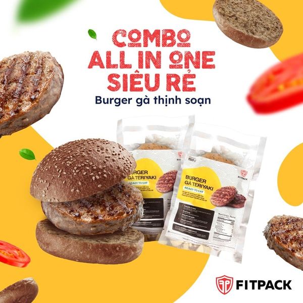 SET 02 Burger Gà TERIYAKI Healthy eatclean (02 nhân burger gà kèm 02 vỏ bánh burger nguyên cám)