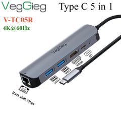 ** Hub chuyển Type C ra Hdmi 2U 3.0 PD RJ45 Veggieg V-TC05R