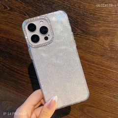 Ốp IP 14 Pro Max lưng cứng nhủ kim tuyến camera đính đá