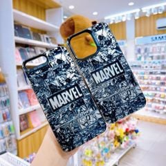 Ốp IP 14 Plus/15 Plus nhám bạc vân hình Marvel