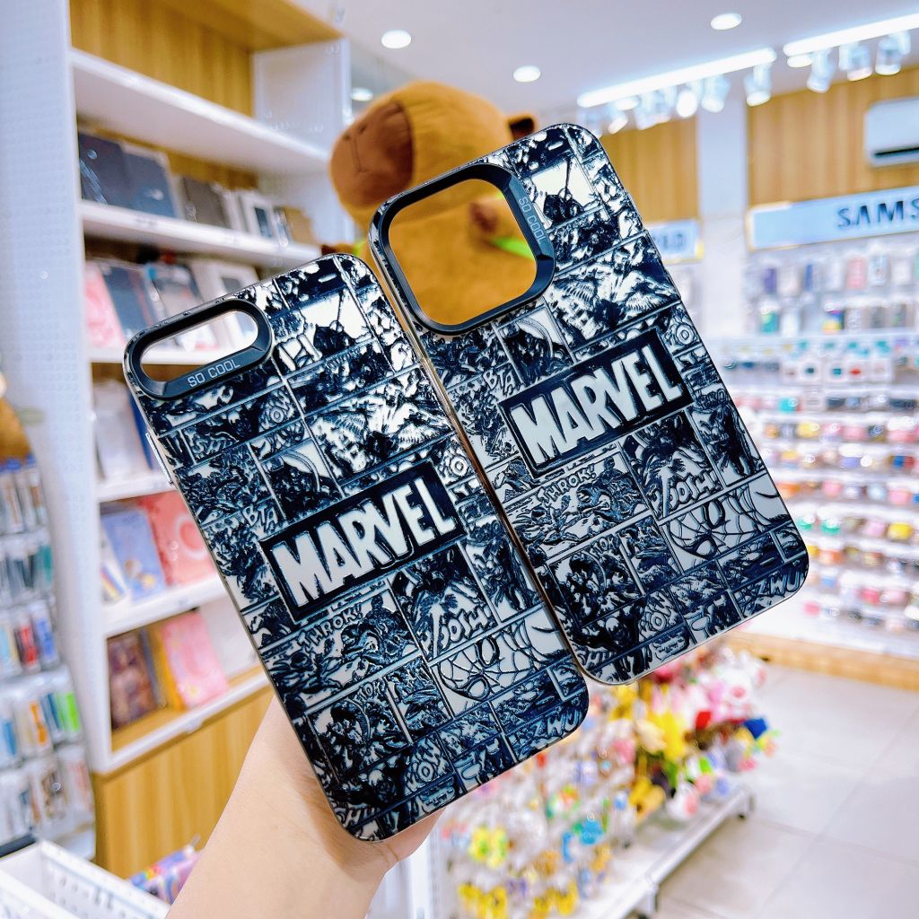 Ốp IP 13 Pro Max nhám bạc vân hình Marvel