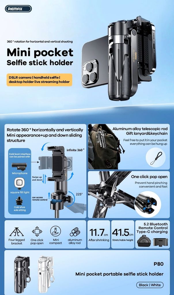 ** Gậy chụp hình đa năng Remax P80 mini