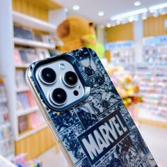 Ốp IP 14 Plus/15 Plus nhám bạc vân hình Marvel