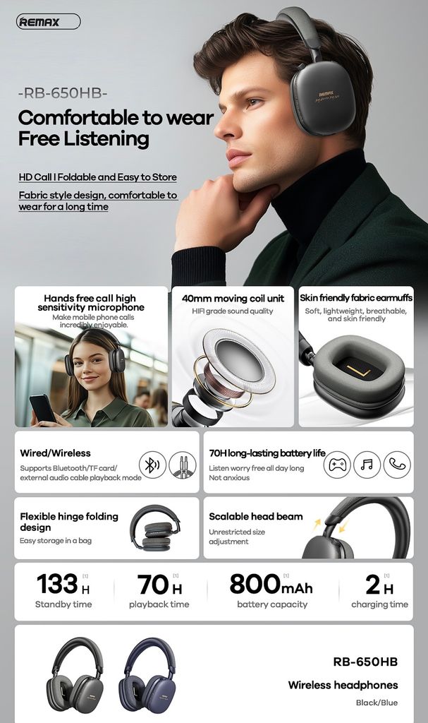 Headphone Bluetooth Remax RB-650HB
