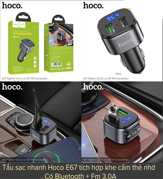Sạc xe hơi Hoco E67 USB QC3.0 + Bluetooth