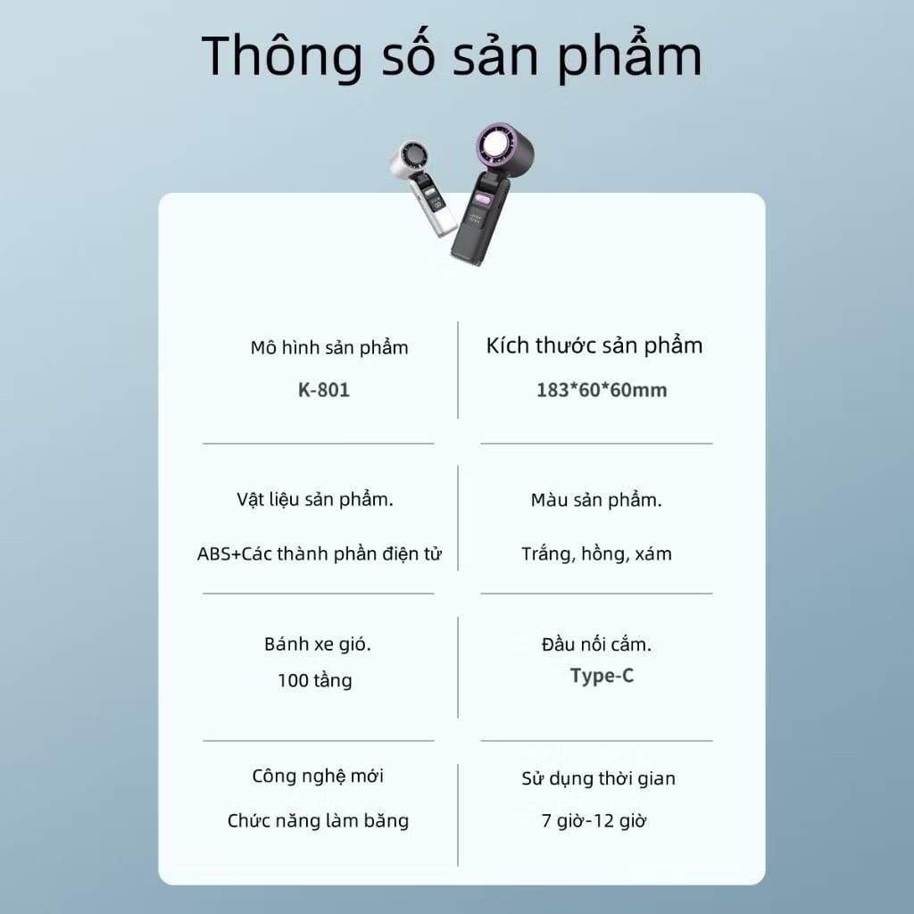 ** Quạt phản lực cầm tay + sò lạnh K801/JY01