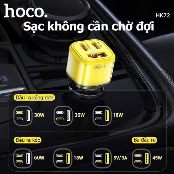 Sạc xe hơi Hoco HK72 2C 1U 60W