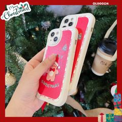 ** Ốp IP 14 Pro vân da sần nền đỏ Merry Christmax Gấu nơ - test