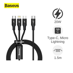 Cáp Baseus Rapid 3 in 1 Type C to M, IP, C PD 20W