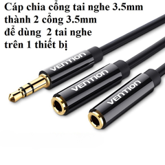 ** Cáp gộp tai nghe + mic ra 1 cổng 3.5 cái VENTION