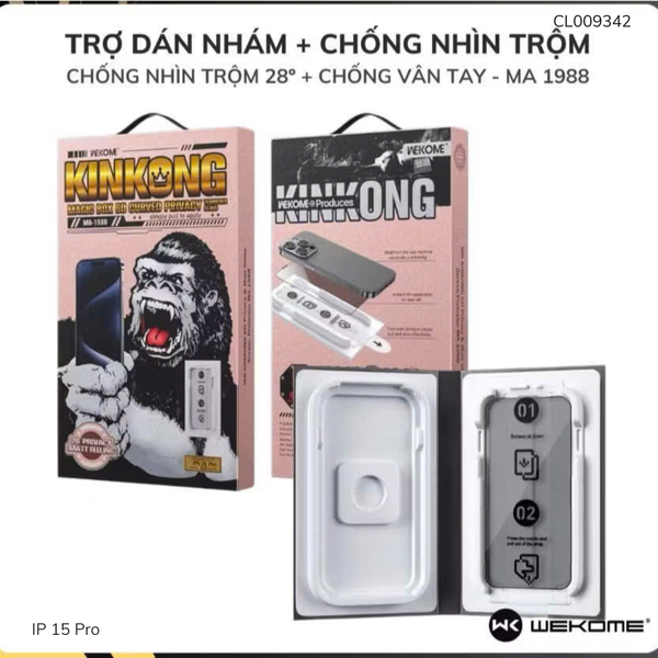 Dán cường lực iPhone 15 Pro Kingkong Magic Box chống nhìn trộm 2in1