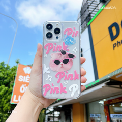 Ốp IP 11 Pro trong in hình mèo đeo kính PINK