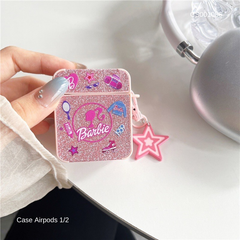 ** Case Airpods 1/2 kim tuyến nhiều icon chữ Barbie trắng