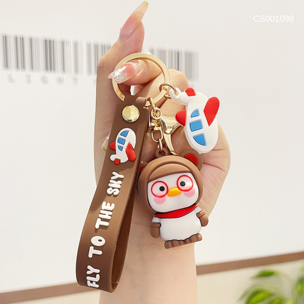 Móc khoá Vịt đội nón Nâu đeo kính tròn