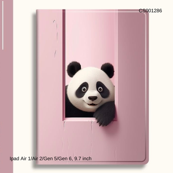 Bao da Ipad Air 1/Air 2/Gen 5/Gen 6, 9.7 inch Panda nền hồng nhạt