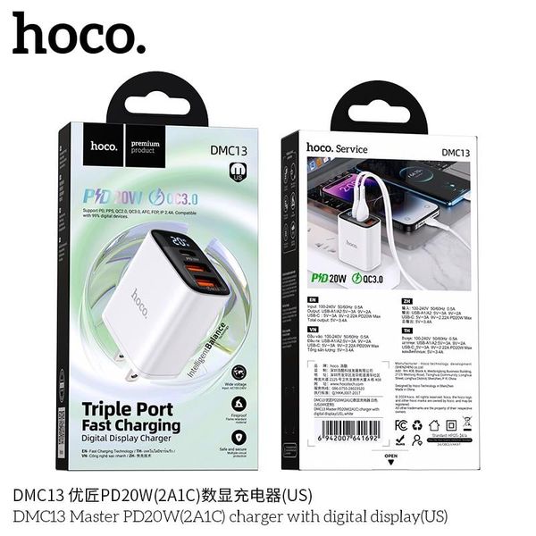 Cóc sạc Hoco DMC13 2U 1C 20W