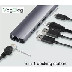 ** Hub chuyển Type C ra Hdmi 2U 3.0 PD RJ45 Veggieg V-TC05R