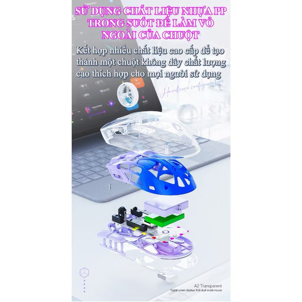 Chuột không dây + BT Freewolf A2 trong suốt