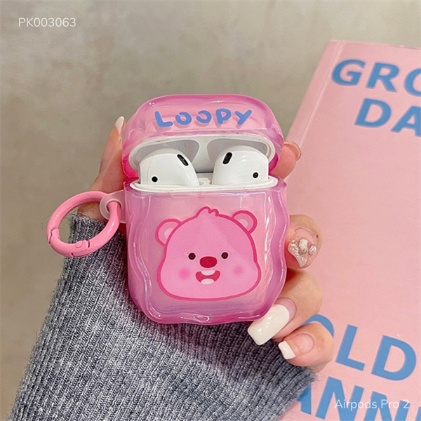 ** Case Airpods Pro 2 dẻo Loopy nền hồng viền sóng