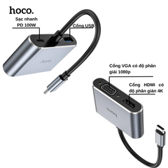 Hub chuyển Hoco HB30 C to Hdmi+Vga+U+PD