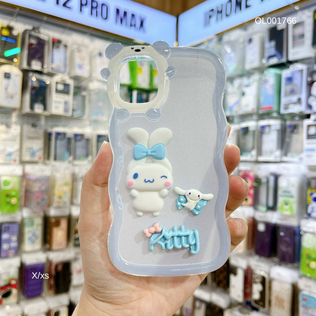 ỐP IP X dẻo đính sticker tai gấu viền sóng