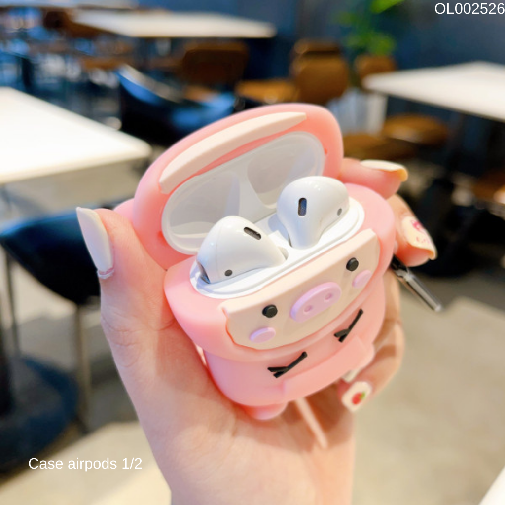 ** Case Airpods 1/2 dẻo Heo hồng tay cây