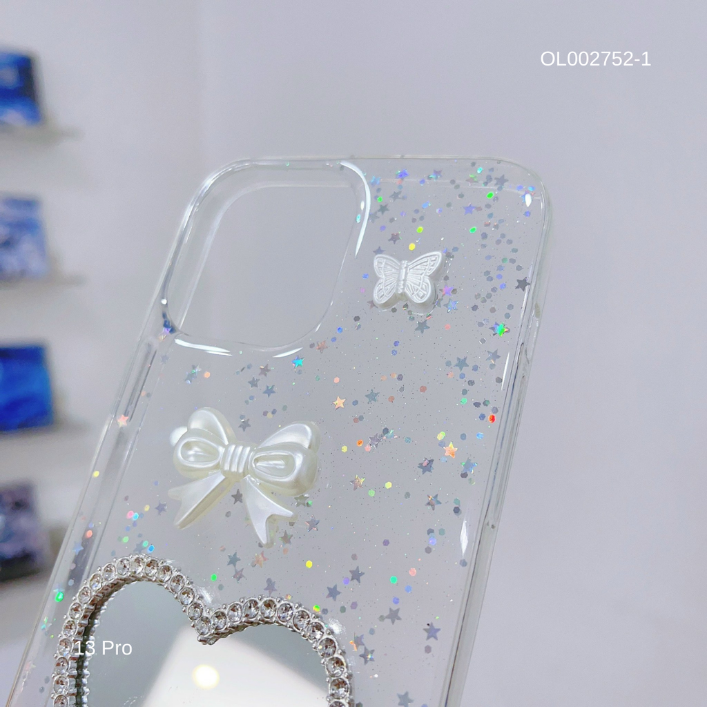 Ốp IP 13 Pro Lưng trong nhũ đính sticker