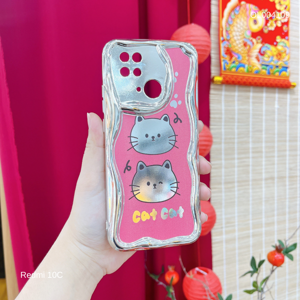 ** Ốp Xiaomi Redmi 10C dẻo tráng gương hình Cat hồng