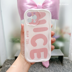 ** Ốp IP 12 Pro Max Lưng in Nice hồng viền sóng nổi
