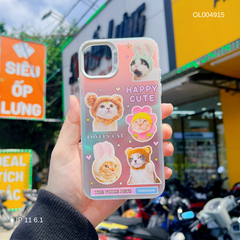 ** Ốp IP 11 6.1 nhám phản quang in 4 Hình Mèo đội nón