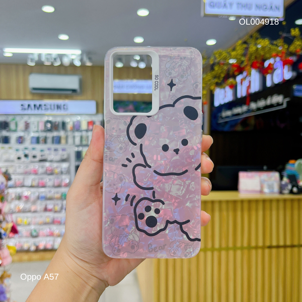 Ốp Oppo A57/A77/A77s vân đá thạch anh in Gấu đen