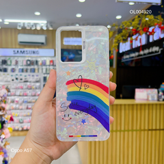 Ốp Oppo A57/A77/A77s vân đá thạch anh in Smile cầu vồng