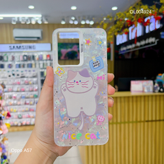 Ốp Oppo A57/A77/A77s vân đá thạch anh in Rich nice cat